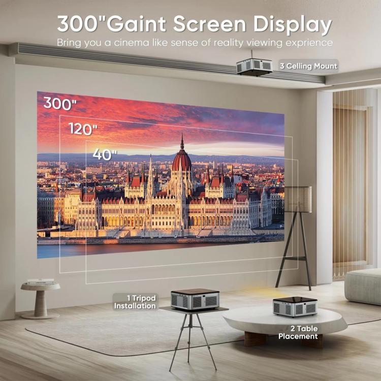 T20 Android 11 4000 Lumens 4K/8K Decode 1080P Native Auto Focus and Keystone Projector, UK Plug, US Plug, EU Plug, AU Plug