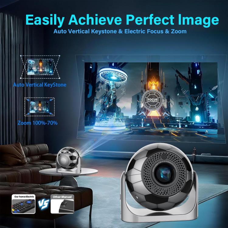 JY-360 Android 13 Football-Shaped Mini LCD Projector, Support Auto Focus, for Outdoor Home Theater, EU Plug, US Plug, UK Plug, AU Plug