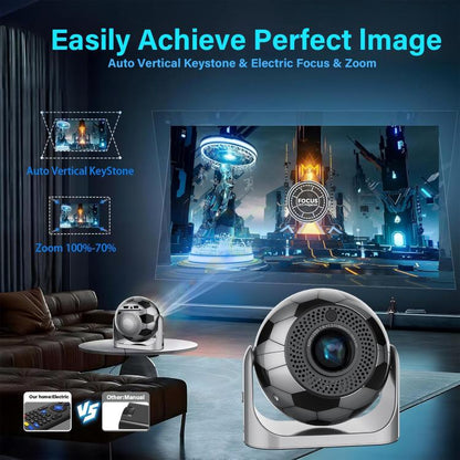 JY-360 Android 13 Football-Shaped Mini LCD Projector, Support Auto Focus, for Outdoor Home Theater, EU Plug, US Plug, UK Plug, AU Plug