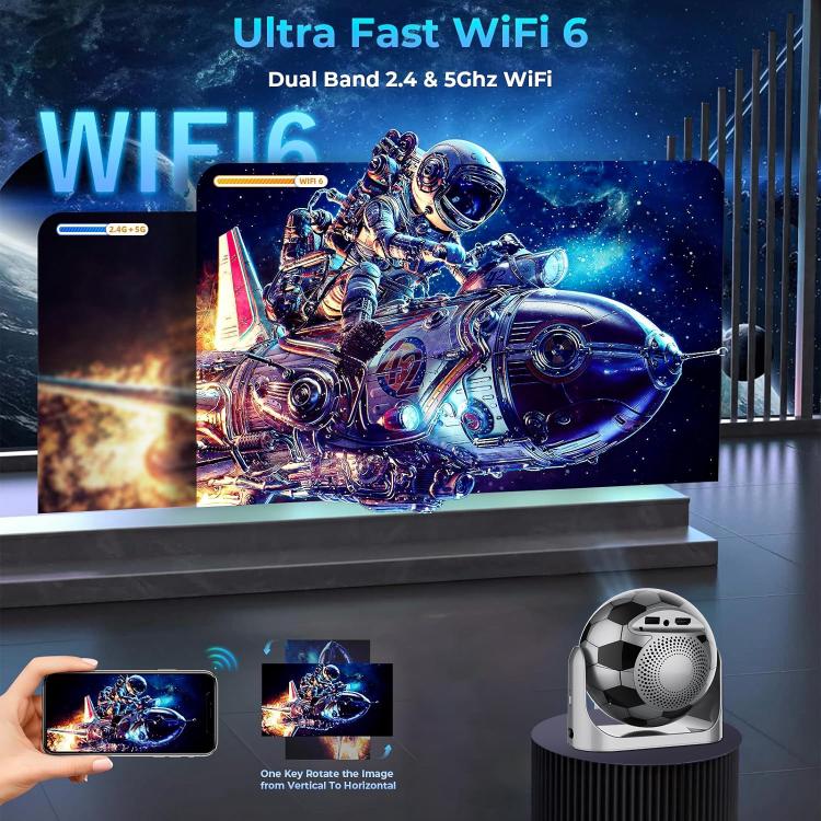 JY-360 Android 13 Football-Shaped Mini LCD Projector, Support Auto Focus, for Outdoor Home Theater, EU Plug, US Plug, UK Plug, AU Plug