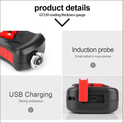 GT230 Thickness Gauges Paint Coating Thickness Gauge Car Film Digital Thickness Gauge Tester Rechargeable Thickness Gauge, GT230