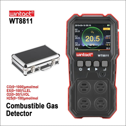 WINTACT WT8811 Compoud Gas Monitor LCD Display Rechargeable Multifunction 4 in1 Combustible O2 H2S CO Gas Sensor Sound-light Vibration Alarm