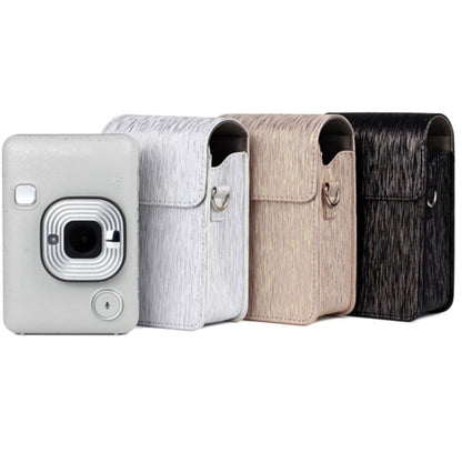 Richwell Brushed Camera Case PU Leather Case for Fujifilm Instax Mini Liplay Instant Camera, Black, White, Gold