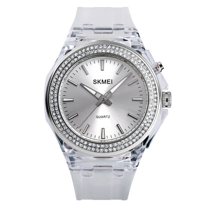 SkMEI 1553 Women LED Color Light Transparent Waterproof Watch Inlaid With Water Drill