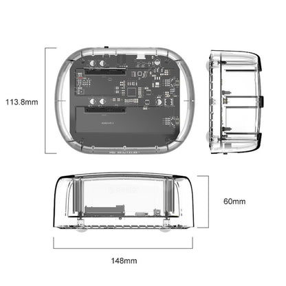 ORICO 6239C3 2.5/3.5inch 2 Bay Transparent Type-C Hard Drive Dock