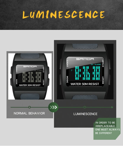 SANDA 222 Men Sports Outdoor Mountaineering Digital Electronic Watch Square Multi functional Waterproof Watch