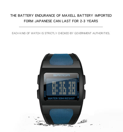 SANDA 222 Men Sports Outdoor Mountaineering Digital Electronic Watch Square Multi functional Waterproof Watch