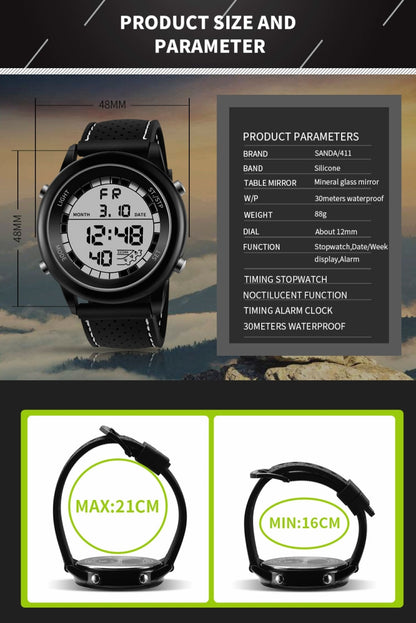 SANDA  411 Multifunctional Wports Watch Male Youth Fashion Model Male Waterproof Student Electronic Watch