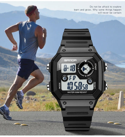 SANDA418 Square Wristwatch Swimming Waterproof Alarm Night light Male Student Watch Simple Fashion Sports Watch