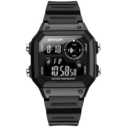 SANDA418 Square Wristwatch Swimming Waterproof Alarm Night light Male Student Watch Simple Fashion Sports Watch