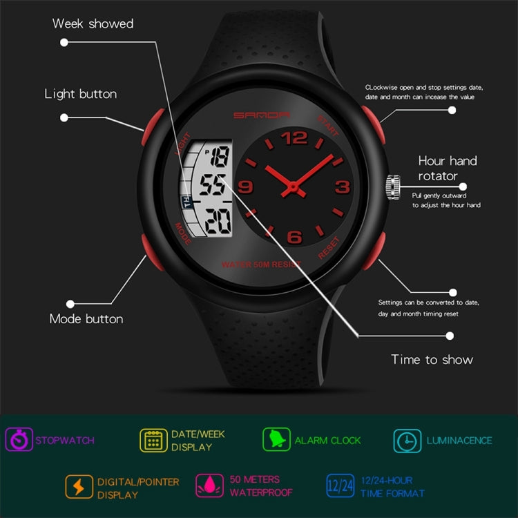 SANDA 763 Men Waterproof Student Watch Explosive Fashion Multi Functional Night light Outdoor Sports Personality Electronic Wrist Watch