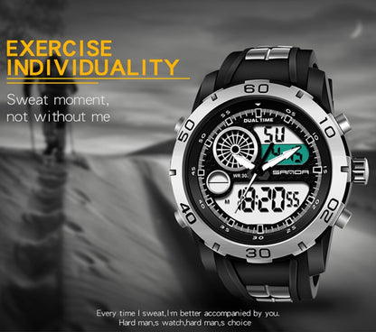 SANDA New Waterproof Luminous Plastic Multi Functional Watch Men Outdoor Sports LED Electronic Watch