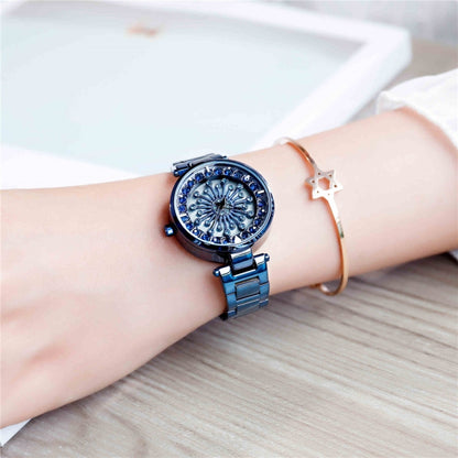 SANDA 1017 Lady Watch All Over The Sky Star 360 Degree Rotating Watch Diamond Steel Band Women Watch