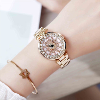 SANDA 1017 Lady Watch All Over The Sky Star 360 Degree Rotating Watch Diamond Steel Band Women Watch