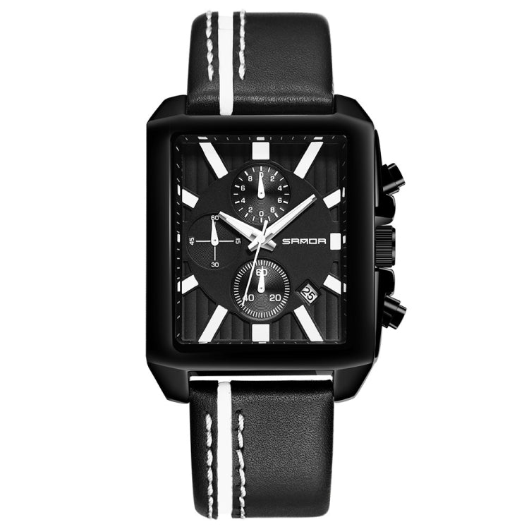 SANDA 5003 Three Eye Watch Six Pin Multi Purpose Sport Men Watch Leather Watch Student Waterproof Quartz Watch, Black, Red, Khaki, Brown
