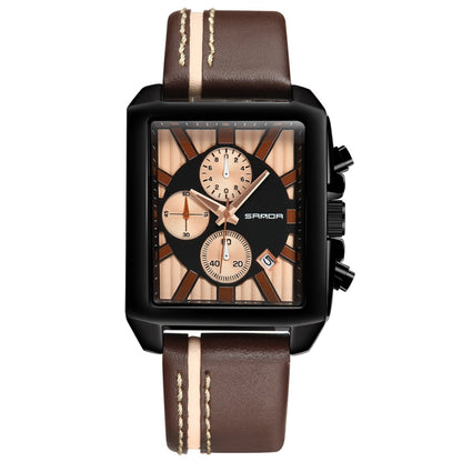 SANDA 5003 Three Eye Watch Six Pin Multi Purpose Sport Men Watch Leather Watch Student Waterproof Quartz Watch, Black, Red, Khaki, Brown