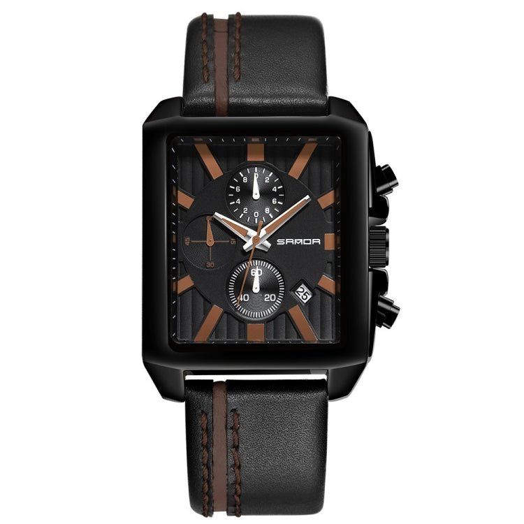 SANDA 5003 Three Eye Watch Six Pin Multi Purpose Sport Men Watch Leather Watch Student Waterproof Quartz Watch, Black, Red, Khaki, Brown