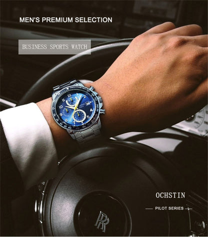 OCHSTIN   6112 Men Multi  Function Watch Fashion Sports Business Calendar Luminous Men Watch Quartz Watch Steel Watch