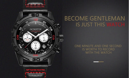 OCHSTIN 6116 Men  Leather Calendar Multi Function Leisure Men  Waterproof Watch