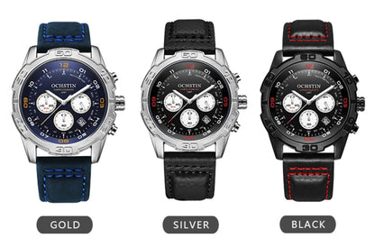 OCHSTIN 6116 Men  Leather Calendar Multi Function Leisure Men  Waterproof Watch