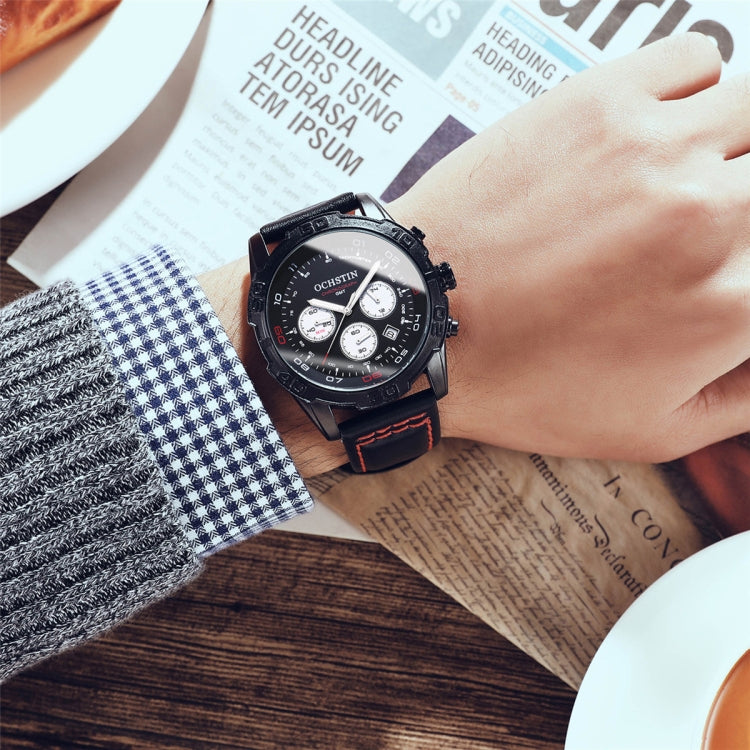 OCHSTIN 6116 Men  Leather Calendar Multi Function Leisure Men  Waterproof Watch