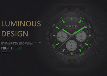 OCHSTIN 6116 Men  Leather Calendar Multi Function Leisure Men  Waterproof Watch