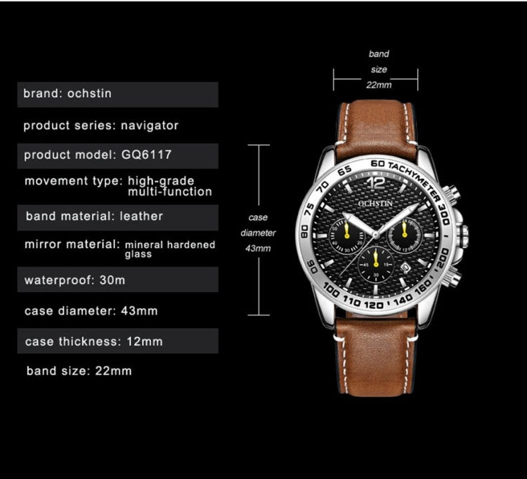 OCHSTIN 6117 Fashion Watch Leisure Leather Outdoor Sports Waterproof Watch