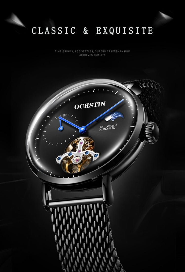 OCHSTIN 6121 Flywheel Mechanical Watch Fashion Hollow Full Automatic Mechanical Watch Business Men Watch Stainless Steel Watch  Waterproof Watch