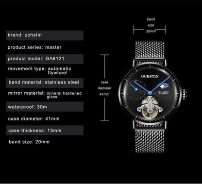 OCHSTIN 6121 Flywheel Mechanical Watch Fashion Hollow Full Automatic Mechanical Watch Business Men Watch Stainless Steel Watch  Waterproof Watch