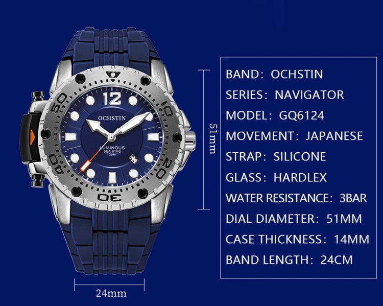 OCHSTIN 6124  Night Light Waterproof Men Watch Outdoor Sports Quartz Watch Silicone Watch