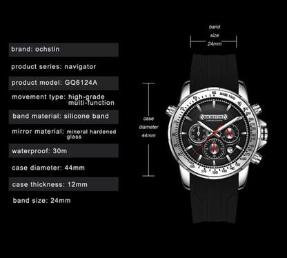 OCHSTIN 6125A Multi Function Chronograph Men  Sports Silicone Quartz Waterproof Men  Watch