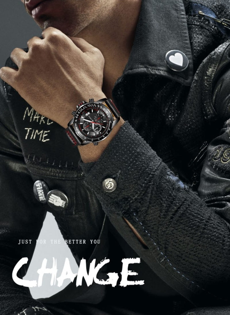 OCHSTIN 6125B Watch Quartz Watch Night Light Waterproof Watch Timing Multi Function Leather Fashion Men Watch