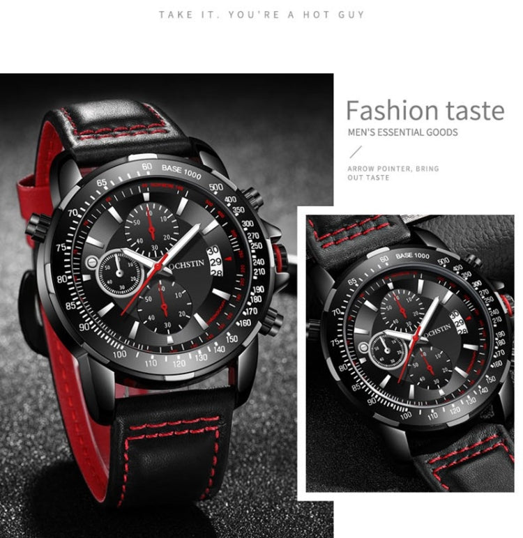 OCHSTIN 6125B Watch Quartz Watch Night Light Waterproof Watch Timing Multi Function Leather Fashion Men Watch