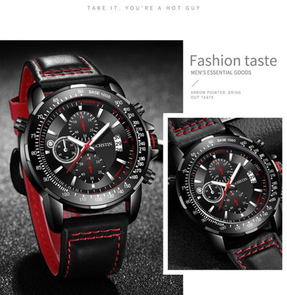 OCHSTIN 6125B Watch Quartz Watch Night Light Waterproof Watch Timing Multi Function Leather Fashion Men Watch