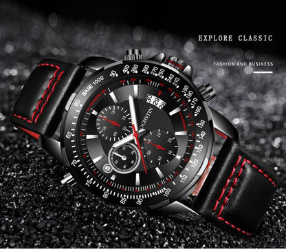 OCHSTIN 6125B Watch Quartz Watch Night Light Waterproof Watch Timing Multi Function Leather Fashion Men Watch