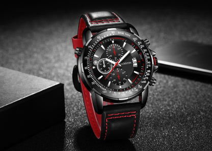 OCHSTIN 6125B Watch Quartz Watch Night Light Waterproof Watch Timing Multi Function Leather Fashion Men Watch