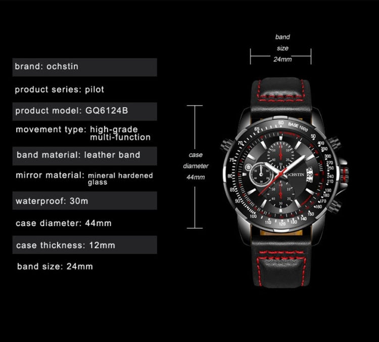 OCHSTIN 6125B Watch Quartz Watch Night Light Waterproof Watch Timing Multi Function Leather Fashion Men Watch
