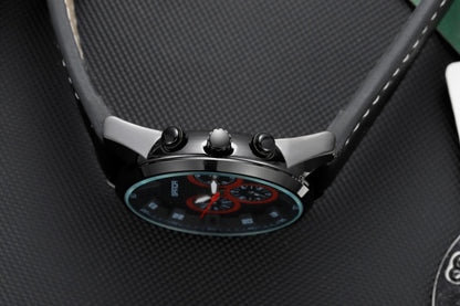 SANDA 5009 Business Fashion Three Eye Six Needle Casual Leather Waterproof Men Quartz Watch
