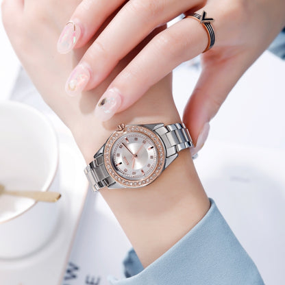 SKMEI 1534 elegant waterproof quartz steel band watch with diamond inlay