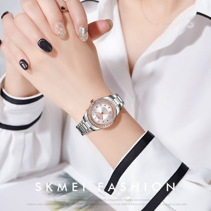 SKMEI 1534 elegant waterproof quartz steel band watch with diamond inlay