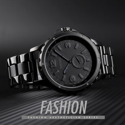Skmei 1513 Fashion Trendy Steel Band Quartz Watch Mens Waterproof Leisure Watch, Skmei 1513 Steel Band Watch (Black)