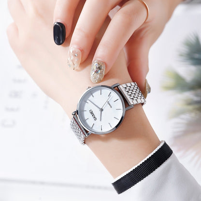 Skmei 1567 Light And Thin Leisure Simple 30m Waterproof Shell Dial Women Steel Band Quartz Watch