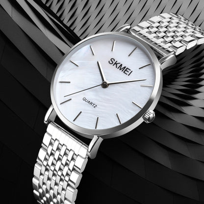 Skmei 1567 Light And Thin Leisure Simple 30m Waterproof Shell Dial Women Steel Band Quartz Watch