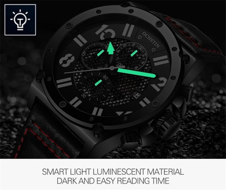 Ochstin 6122 Multi Function Quartz Watch Sports Luminous Waterproof Watch Calendar Leather Men Watch