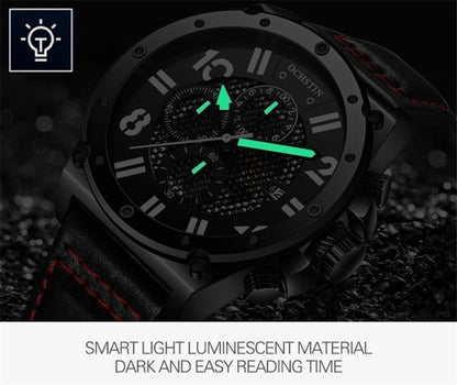 Ochstin 6122 Multi Function Quartz Watch Sports Luminous Waterproof Watch Calendar Leather Men Watch