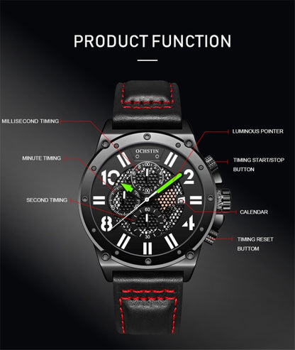 Ochstin 6122 Multi Function Quartz Watch Sports Luminous Waterproof Watch Calendar Leather Men Watch