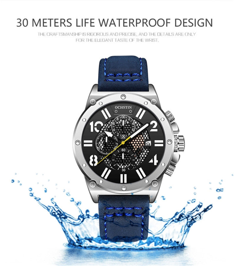 Ochstin 6122 Multi Function Quartz Watch Sports Luminous Waterproof Watch Calendar Leather Men Watch