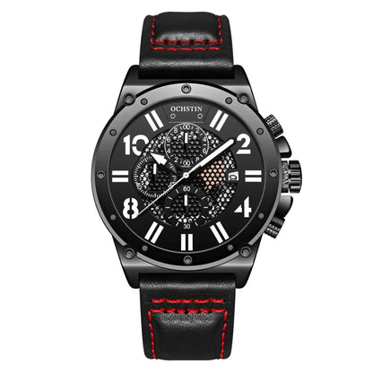 Ochstin 6122 Multi Function Quartz Watch Sports Luminous Waterproof Watch Calendar Leather Men Watch