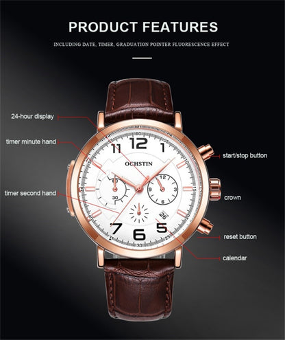 Ochstin 6105 Multi Function Watch Business Leisure Men  Watch Waterproof Timing Quartz Watch Belt Watch