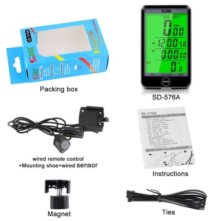 SUNDING SD-576A Waterproof Bike Cycling Odometer Stopwatch LED Digital Rate Speedometer Watch, SD-576A